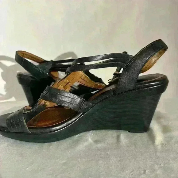 Clarks Artisan Leather Sling back Wedge Sandals Black 60793 Size 9.5 - Picture 4 of 9